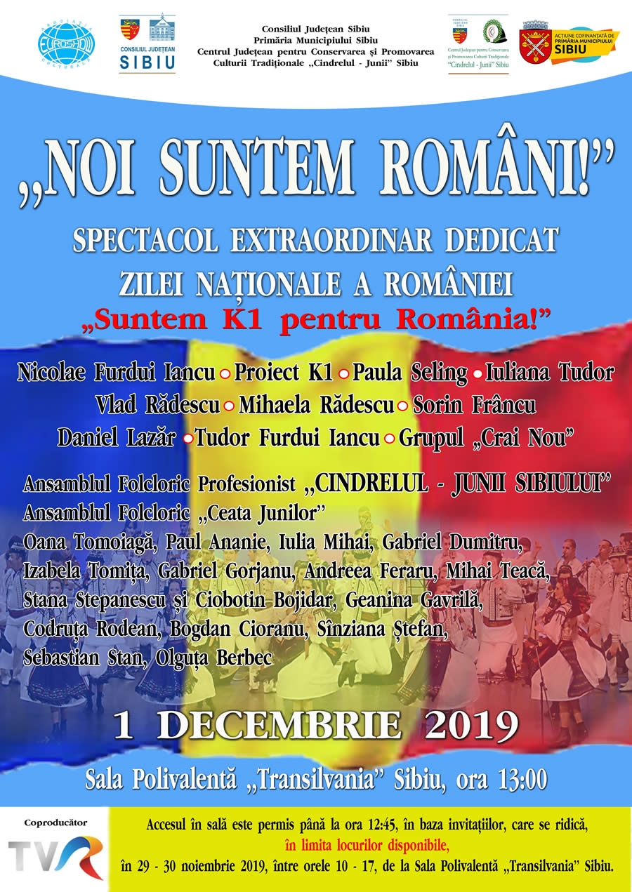 „Noi suntem români!”, spectacol extraordinar la Sibiu, în direct pe TVR1 și live pe internet